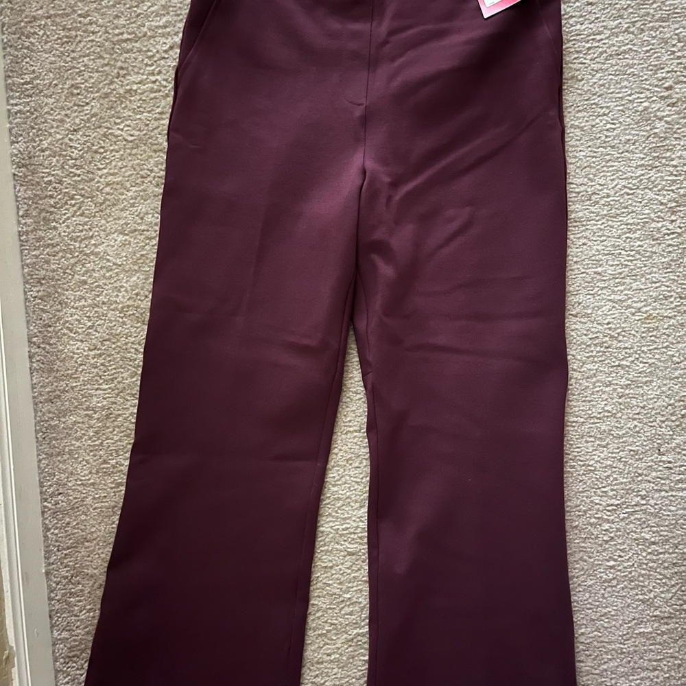 Burgundy/Chianti Women's petite SPANX Pants—perf pant, kickflare